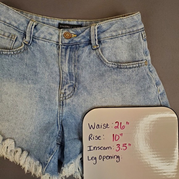 Sincerely Jules Cutoff Shorts Juniors Sz 1 / 25 Frayed Hem Denim Jean Mid-Rise - Picture 5 of 6